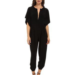 Norma Kamali Plunging Kimono-Sleeve Jogger Jumpsuit